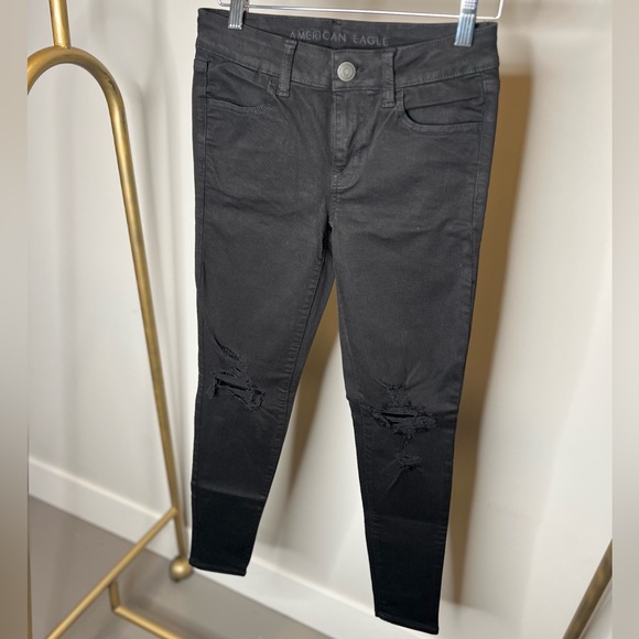 American Eagle 360 Next Level Stretch Jean Leggings Black Ripped Distres… - Picture 1 of 6
